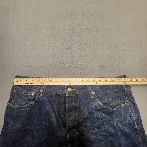 Levis 501 Jeans Mens 36x30 Blue Denim Straight Leg Distressed Button Fly - Picture 7 of 9